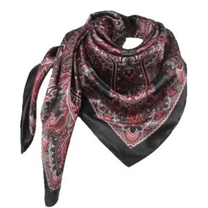 Red & Black Bohemian Print Square Paisley Silky Scarf